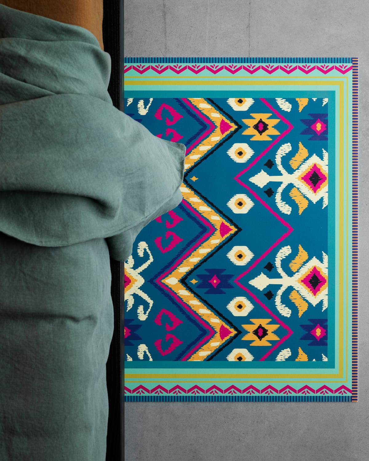 Tappeto KilimKolor runner blu fucsia verde dettaglio