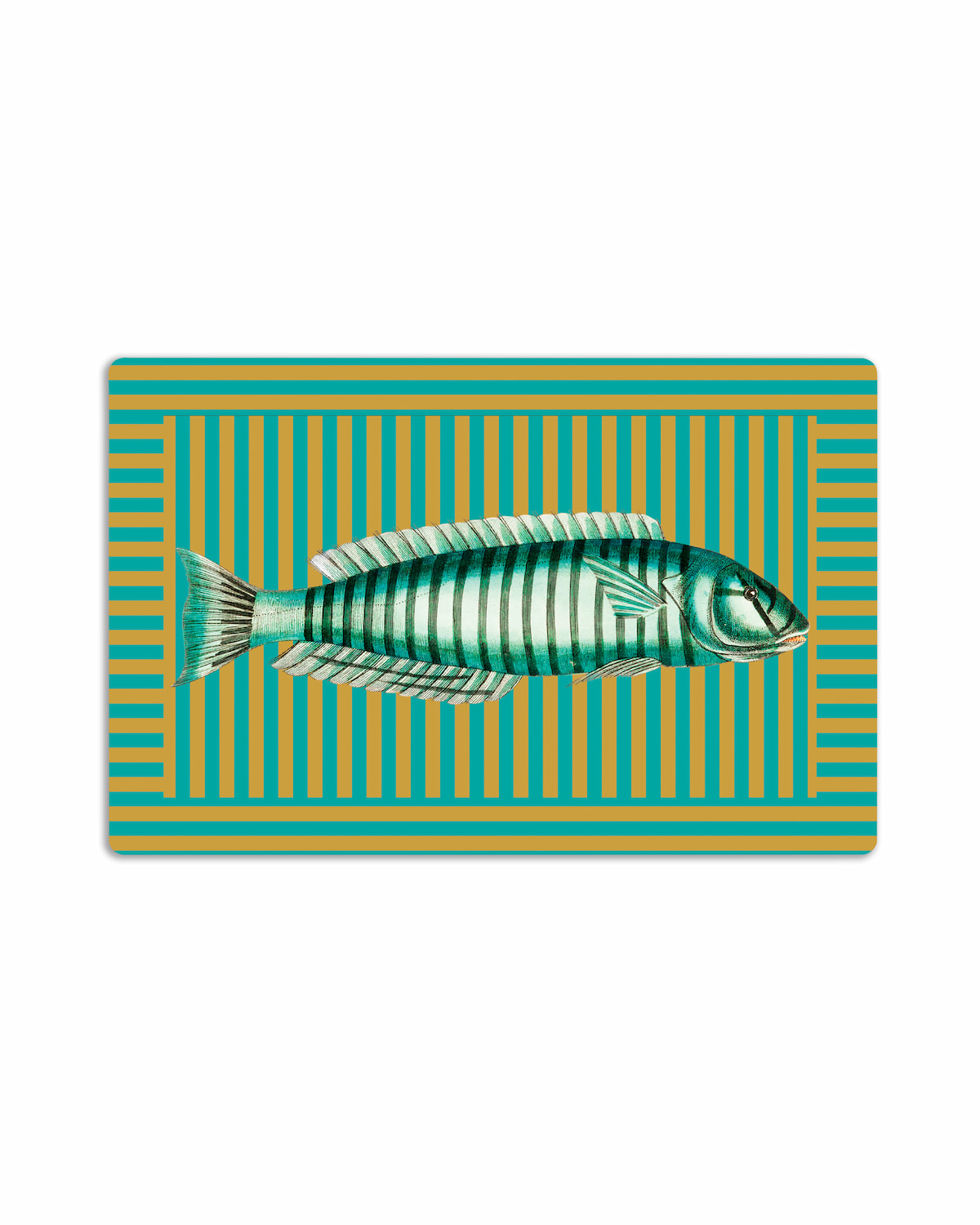 tovaglietta americana pesce verde a righe verticali sfondo verde e giallo
