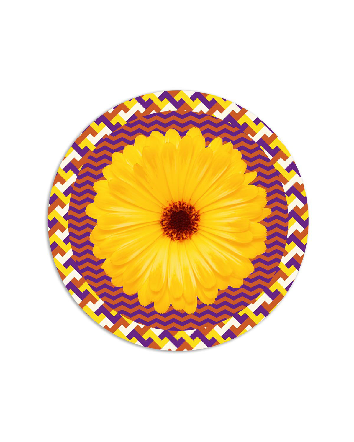tovaglietta tonda flower power fiore giallo viola arancio