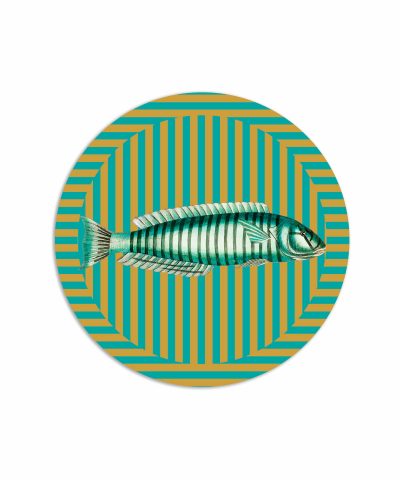 tovaglietta tonda pesce verde a righe verticali verdi e gialle