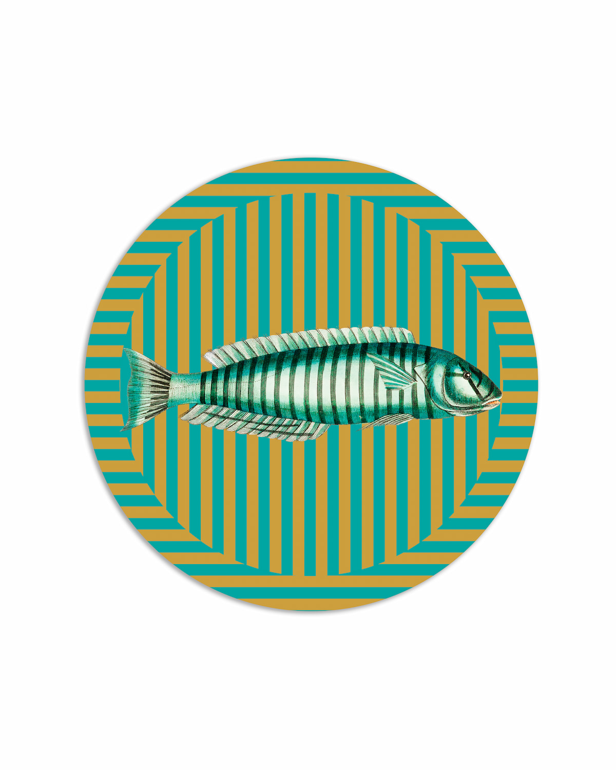 tovaglietta tonda pesce verde a righe verticali verdi e gialle